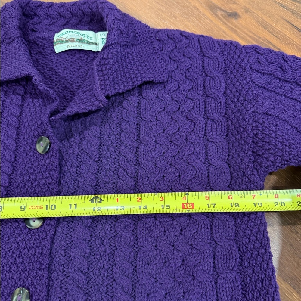 Aran Craft 100% Merino Wool Cardigan Purple Women’s Small Made In Ireland - Picture 5 of 7
